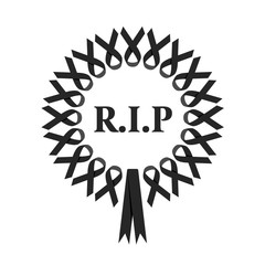 r.i.p wreat sign with black ribbon around circle vector design