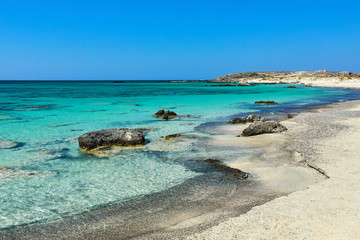 Elafonisi rose sand beach in Crete, Greece 