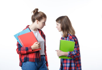 School colledge teenagers girl with stationary books notebooks