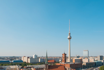 Berlin skyline aerial with tv tower and clear sky