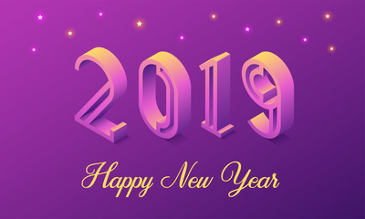 New Year 2019 in Isometric style. Vector