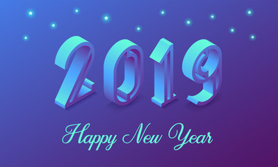 New Year 2019 in Isometric style. Vector