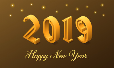 New Year 2019 in Isometric style. Vector