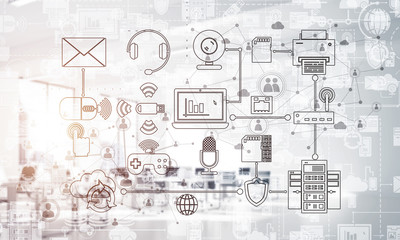 Technology background image with media interface as connection a