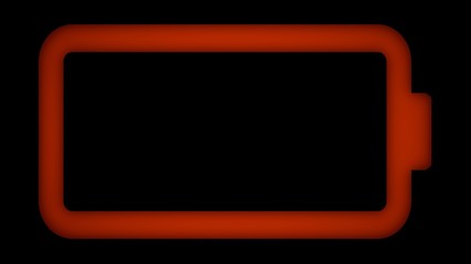 The battery symbol of a camera (an empty red shape), as seen through the viewfinder. CGI with shadows and subtle hints.
