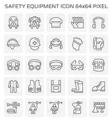 Safety equipment icon or personal protective equipment (PPE) in construction work. Consist of respirator, glove, hard hat, mask, vest, boot and harness etc. For protect worker from injury or infection