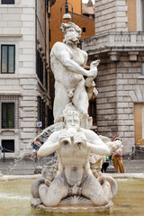 Part of sculptural group of the Fountain of the Moor (Fontana del Moro) at Piazza Navona in Rome, Italy
