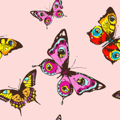 pattern,beautiful pink butterflies, isolated  on a white