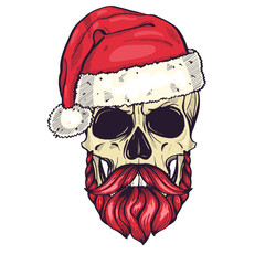 Color handdrawn angry skull of Santa Claus