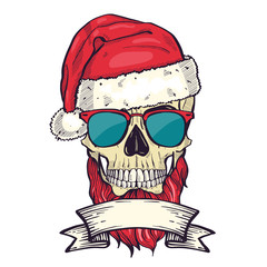 Color handdrawn angry skull of Santa Claus