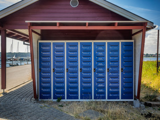 Lot of mailboxes on the rural island Hjarnoe Jutland