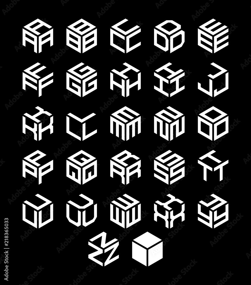 Poster vector isometric alphabet. cubic logos for your design.
