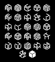 Vector isometric alphabet. Cubic logos for your design.