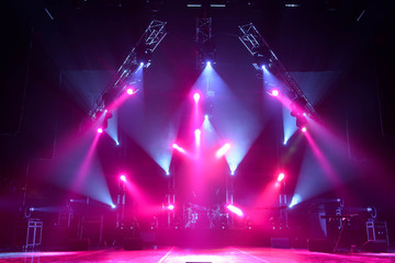 Fototapeta na wymiar Free stage with lights, lighting devices.