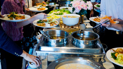 scooping the food, Buffet food at restaurant, catering food, food wedding celebration, dining