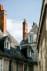 Fototapeta na wymiar Street view in old french town with traditional architecture