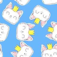Cute Cat Pattern Seamless Graphic Design textiles
