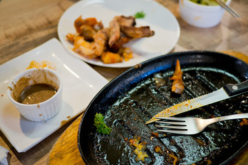  leftover food after party, dirty food