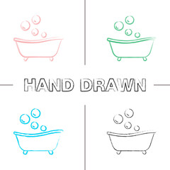 Baby bathtub hand drawn icons set