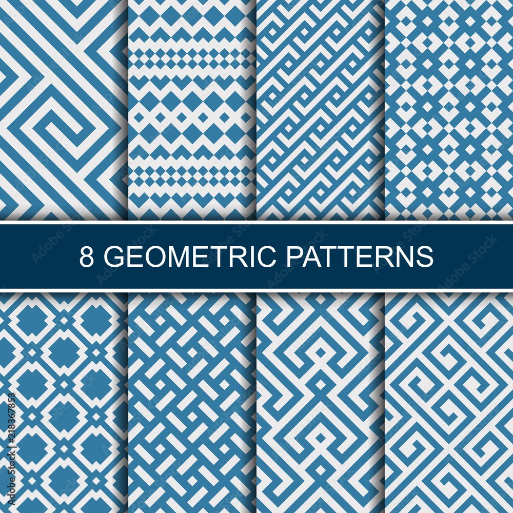 Poster Set of vector geometric patterns. Collection of seamless patterns for your design.