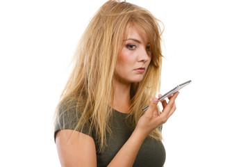 Crazy young woman talking on phone