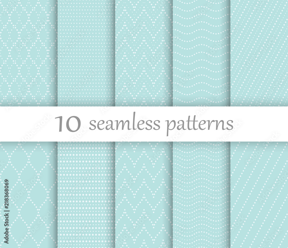 Fototapete set of ten vector turquoise dotted patterns. collection of seamless patterns for your design.