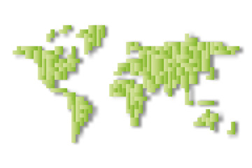 World map mosaic of green tetris blocks. Flat vector illustration.