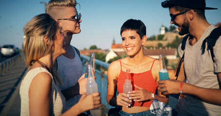 Group of young happy friends having fun time
