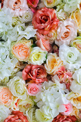 Flower background with white pink and orange roses