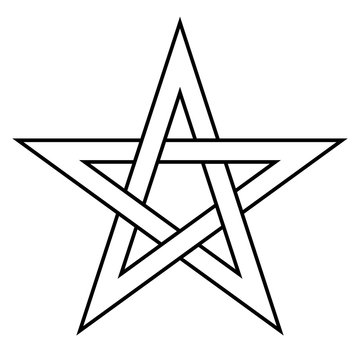 Pentagram sign - five-pointed star. Magical symbol of faith. Simple flat white illustration with black outline.