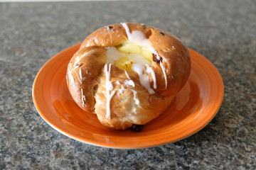 Custard Copenhagen on an orange plate