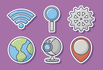 icon set of innovation and technology concept over purple background, colorful design. vector illustration