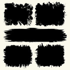 A collection of substrates and backgrounds created by black paint, strokes and brush strokes, stains and spray paint. Dirty lines and rough textures. Elements of artistic design.