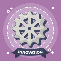 innovation and technology design with gear wheel icon over purple background, colorful design. vector illustration