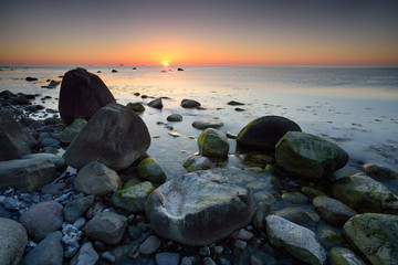 Coastal Sunrise, Huge Boulders in the Baltic Sea, Jasmund National Park, Rugen Island, Germany