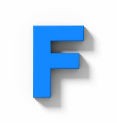 letter F 3D blue isolated on white with shadow - orthogonal projection