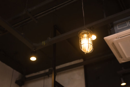 Lamp in a modern coffee shop,Warm tone lighting