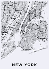 Light New York City map. Road map of New York (United States). Black and white (light) illustration of new york streets. Transport network of the Big Apple. Printable poster format (portrait). - 218374056
