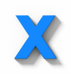 letter X 3D blue isolated on white with shadow - orthogonal projection