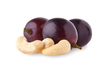 Grape berries with cashew isolated on white background cutout