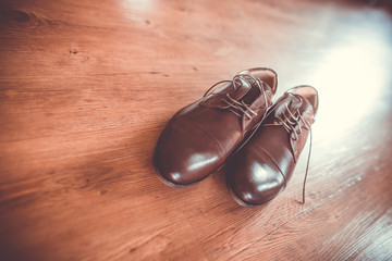 Luxury shoes on the wood floor