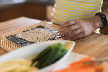 homemade sushi on table