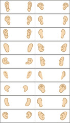 set of different ears. icon, vector, on white background. grid