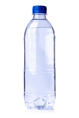 close up of a plastic bottle on white background