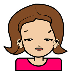 portrait of little girl face icon with black stroke on white background vector