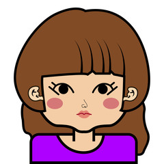 portrait of little girl face icon with black stroke on white background vector