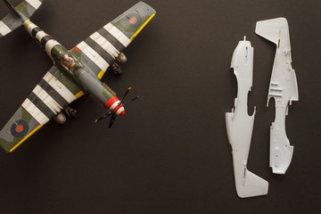 Scale model airplane fighter with details. Background