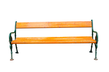 Wooden park bench isolated on white background