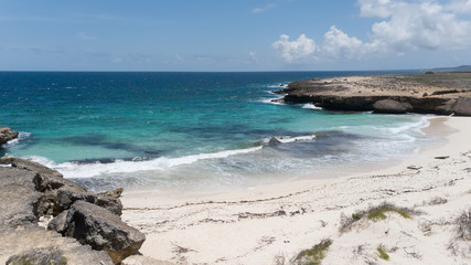 Fototapeta na wymiar sea beach coast Bonaire island Caribbean sea aerial drone top