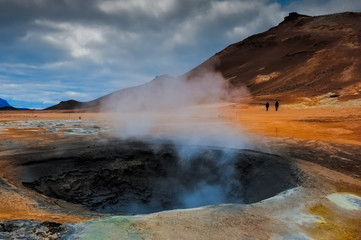 Geothermal area Hverir near lake Myvatn, Iceland, Europe. Mud hole.